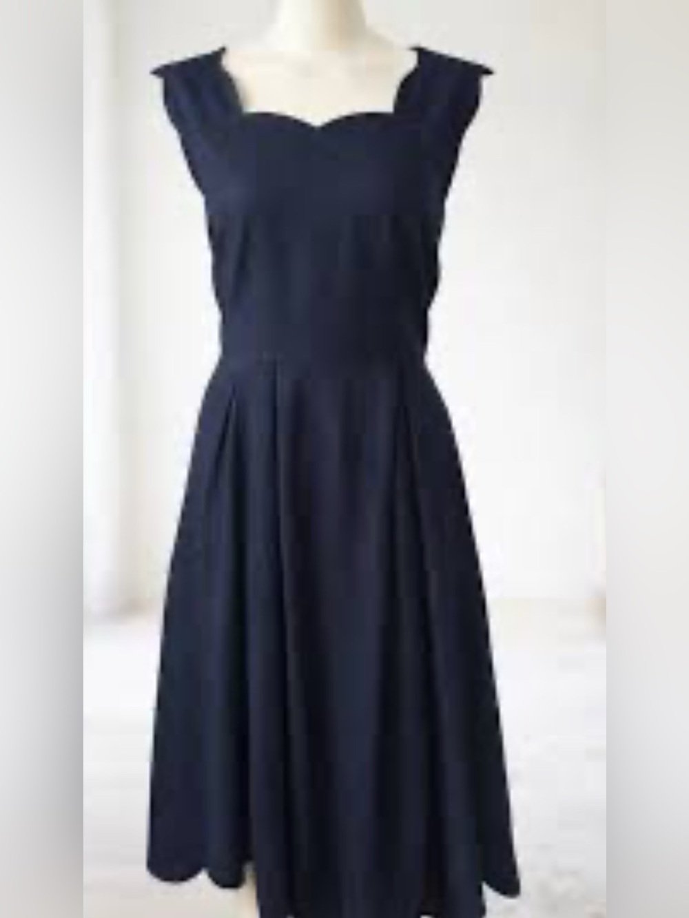 Sigurd Olsen XS Dress Scalloped Hem Knee Length Dark Navy Blue Linen